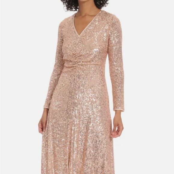 Womens Sequined Midi Cocktail And Party Dress - Picture 1 of 4